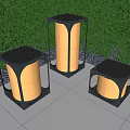 Three Modern Outdoor Floor Lamps With Black Frame And White Shade On Tile Floor