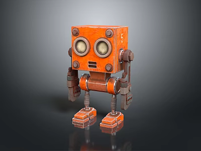 Game Movie Character Orange Robot With Square Body And Round Eyes 3d model