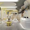 Modern Light Luxury Retail Store Interior With Yellow White Decor Display Shelves And Counter