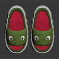 Comfortable Green Frog Design Slippers with White Soles and Red Inner Lining