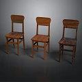 Three Wooden Chairs With Rustic Design For Home Interior Furniture