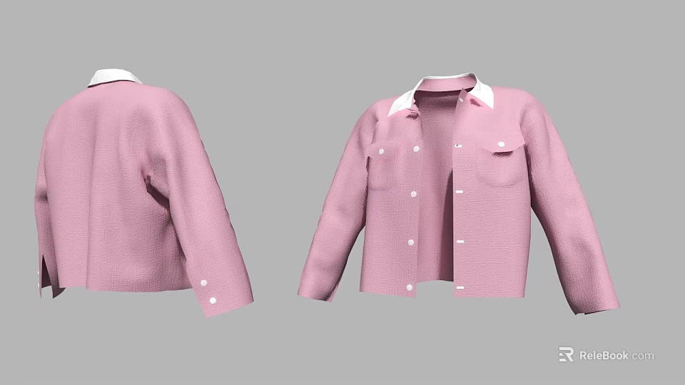 Soft Pink Cardigan With White Collar Long Sleeves Buttons And Pockets 3d model 