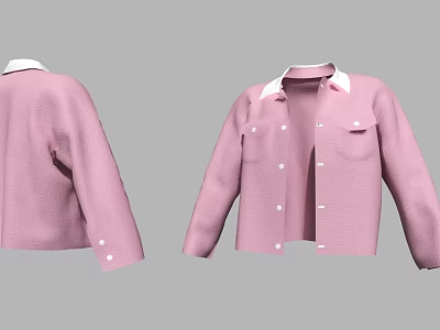Soft Pink Cardigan With White Collar Long Sleeves Buttons And Pockets 3d model