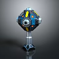Sci Fi Mechanical Geometric Device With Blue Yellow Orange Components And Silver Base 3d model