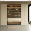 Modern Interior Wine Cabinet With Glass Door Wine Bottles And Glass Holders
