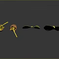 Plant Parts Featuring Wilted Fruits With Yellow Stems And Green Oval Leaves On Dark Background