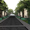Modern Garden Landscape With Stone Pathway Lawn Decorative Stones Trees And Entrance Structure
