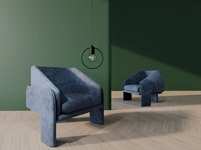 Single Sofa In Modern Living Room With Green Walls Wooden Floor And Pendant Light 3d model