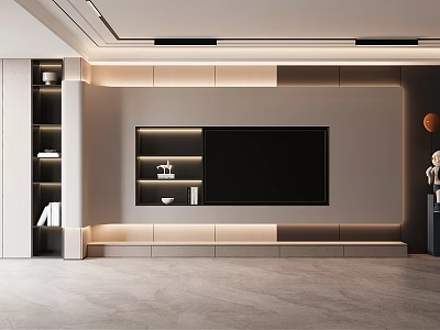 Modern Minimalist TV Wall Design With Built-in TV And LED Lighting Shelves 3d model