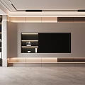 Modern Minimalist TV Wall Design With Built-in TV And LED Lighting Shelves