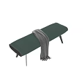 Modern Green Fabric Sofa Bench With Gray Throw Blanket And Black Metal Legs