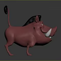 Cute Pink Cartoon Warthog Character With Black Tail Ears And Smiling Tusks