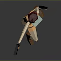 3D Low Poly Woman Model With Red Hair Blue Top Brown Shorts Holding Dual Guns