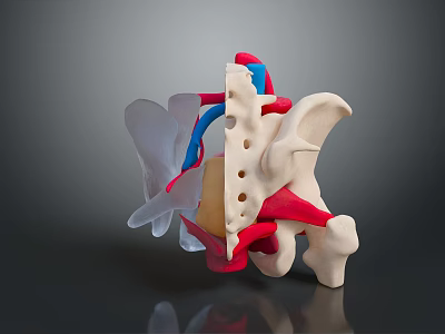 Medical Device Spinal Anatomical Model With Colored Nerves Vessels And Bones For Medical Education 3d model