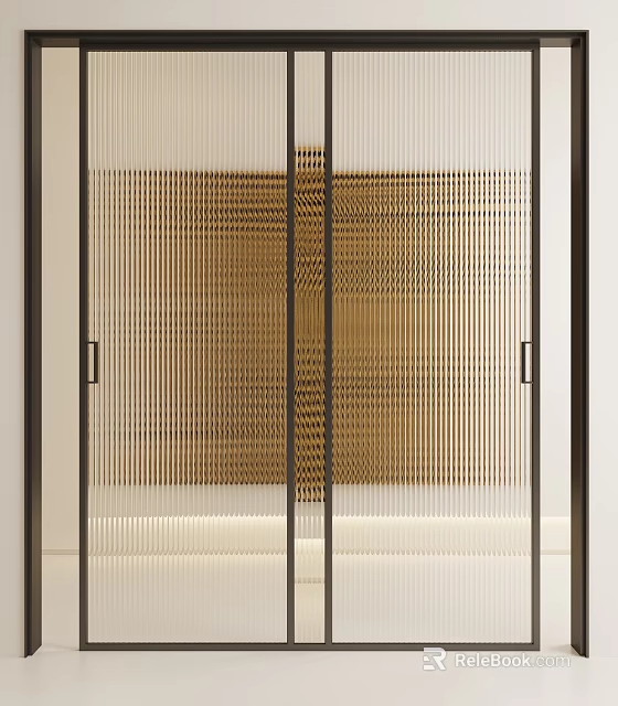 Modern Sliding Doors With Grid Pattern And Metal Frame For Interior Design 3d model 