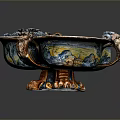 Ornate Sculptural Carving Bowl With Colorful Glaze Intricate Relief Designs And Dragon Handles