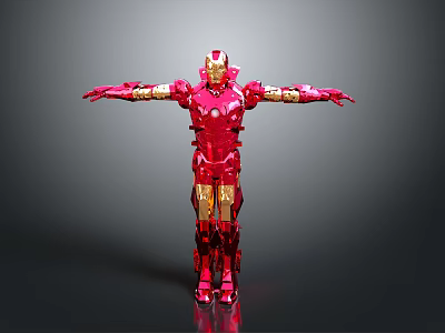 Red And Gold Iron Man Armor With Arms Outstretched Standing Against Gray Background 3d model