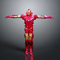 Red And Gold Iron Man Armor With Arms Outstretched Standing Against Gray Background