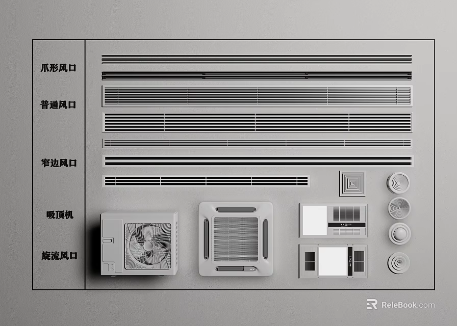Air Conditioner Air Outlets Featuring Ceiling Return Equilateral New Type Supply Vents And Motor Blower 3d model 