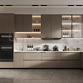 Modern Kitchen Interior Design With Lighted Cabinets Marble Countertop Appliances And Stainless Steel Refrigerator