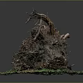 Artistic Tree Root Sculpture With Green Moss And Natural Base Structure 3d model
