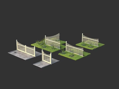 White Garden Fence Styles With Green Grass And Various Designs 3d model