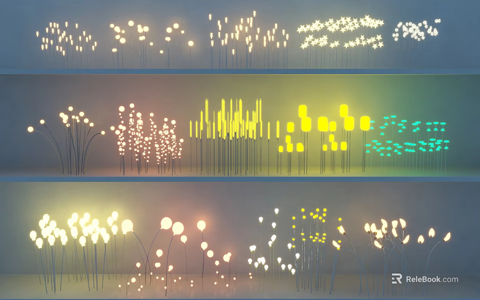 Outdoor Lights With Various Designs Different Shapes And Multiple Colors Layered 3d model 