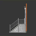 Building Entrance With Red Brick Wall Blue Door And White Frame Concrete Steps