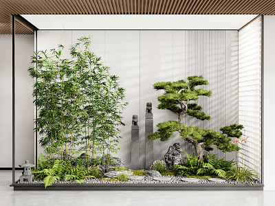 New Chinese style landscape sketch courtyard landscape sketch pine bamboo 3d model