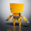 Yellow Robot Character With Mechanical Arms And Detailed Metallic Body Design
