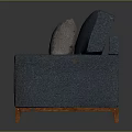 Vintage Distressed Blue Armchair With Gray Pillow And Solid Wooden Legs