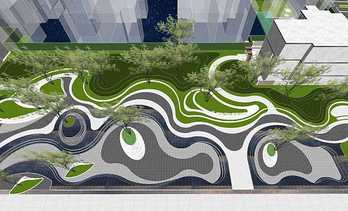 Modern garden landscape curve demonstration area landscape arc overlapping waterscape grass step 3d model