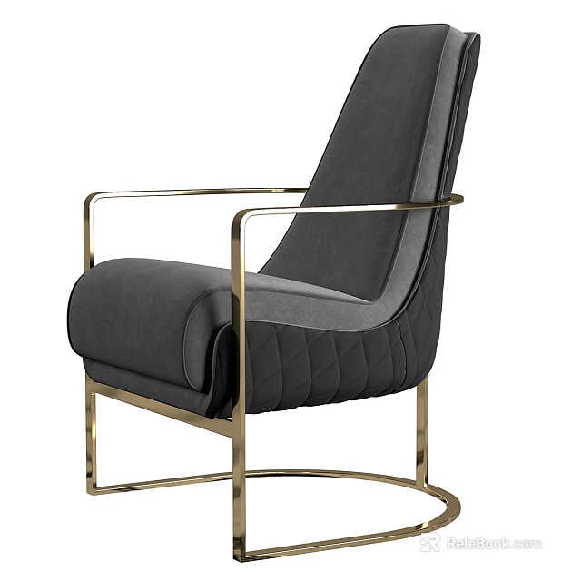 Modern Single Sofa With Golden Metal Frame And Gray Velvet Upholstery Design 3d model 