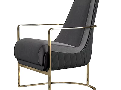 Modern Single Sofa With Golden Metal Frame And Gray Velvet Upholstery Design 3d model