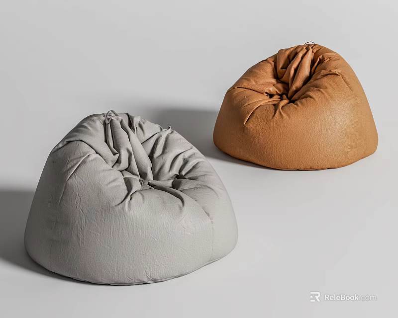 Gray And Brown Leather Bean Bag Chair With Dome Shaped Wrinkled Surface 3d model 