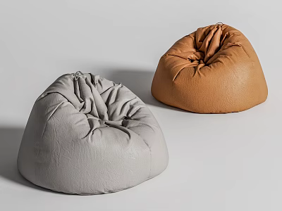 Gray And Brown Leather Bean Bag Chair With Dome Shaped Wrinkled Surface 3d model