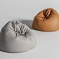 Gray And Brown Leather Bean Bag Chair With Dome Shaped Wrinkled Surface