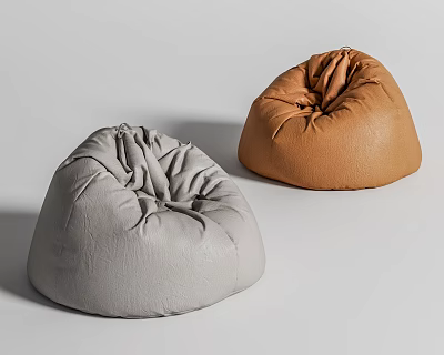 Gray And Brown Leather Bean Bag Chair With Dome Shaped Wrinkled Surface 3d model