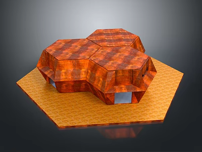 Rusty Orange Hexagonal Modular Structure With Multiple Units On Textured Yellow Base 3d model