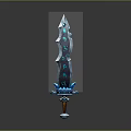 Fantasy Weapon Sword Featuring Blue Glowing Blade Intricate Patterns And Red Hilt