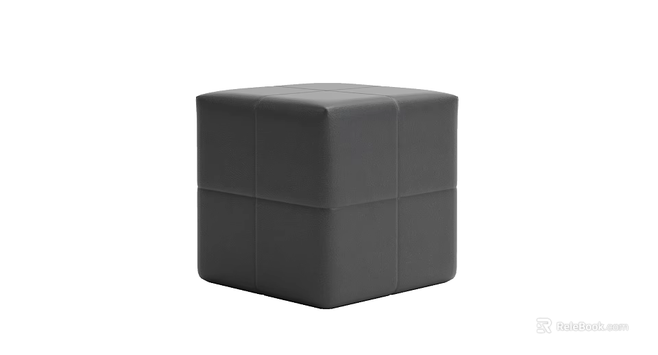 Modern Black Square Leather Ottoman with Stitched Details for Living Room Use 3d model 