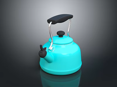 Turquoise Kitchen Kettle With Black Handle And Spout For Daily Use 3d model