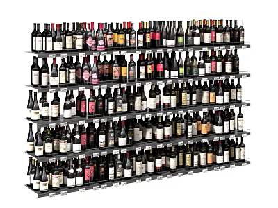 Multi Tiered Wine Rack Filled with Various Wine Bottles in Modern Design 3d model