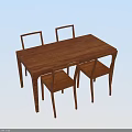 Wooden Dining Table Set With Four Chairs For Home Dining Room 3d model