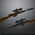 3D Model Sniper Rifles Featuring Wooden Stocks And Scopes Design