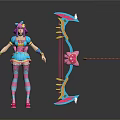 Vibrant Game Movie Character With Pink Hair Blue Dress Striped Stockings And Colorful Bow