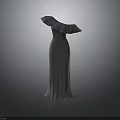 Elegant Gray One Shoulder Long Dress With Ruffled Collar And Flowing Fabric Design