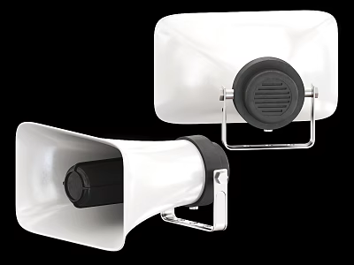 White And Black Loudspeakers With Horn And Square Shapes And Mounting Brackets 3d model