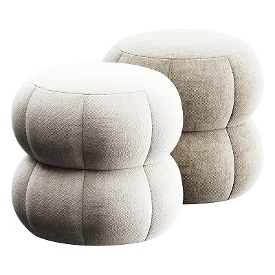 Modern Set Of Three Light And Dark Gray Upholstered Round Stools With Pleated Design 3d model