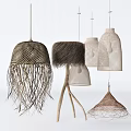 Nordic Lamps Combination Chandelier Rattan Chandelier Straw Chandelier Floor Lamp Log Chandelier 3d model
